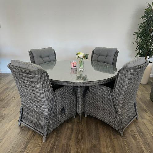 Bois le Duc tuinset – 4 stoelen & ronde tafel – topstaat!, Tuin en Terras, Tuinsets en Loungesets, Zo goed als nieuw, Wicker, Verzenden