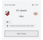 2x FC Utrecht PSV kaartjes BUNNIKSIDE, Tickets en Kaartjes, Twee personen