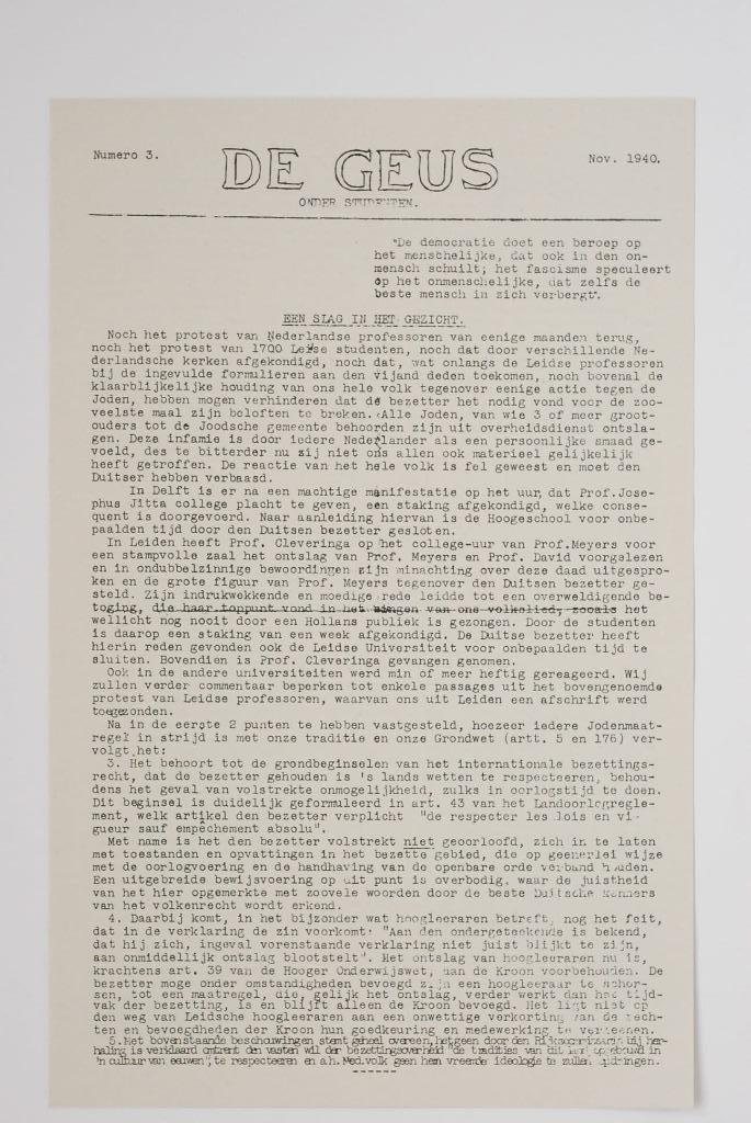 November 1940 - De Geus onder studenten | Heruitgave 1994, Boeken, Tijdschriften en Kranten, Zo goed als nieuw, Krant, Verzenden