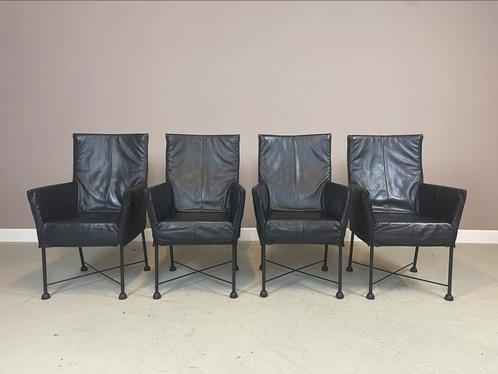 4 x Montis Chaplin stoelen zwart Gerard van den Berg I.Z.G.S, Huis en Inrichting, Stoelen, Gebruikt, Vier, Leer, Metaal, Zwart