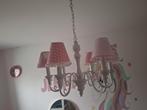 Kroonluchter met roze kapjes, hanglamp meisjeskamer, Huis en Inrichting, Lampen | Kroonluchters, Ophalen of Verzenden, Zo goed als nieuw