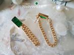 Oorbellen RVS in Gold / Smaragd kleurige Zirconia, Met kristal, Overige materialen, Verzenden, Nieuw