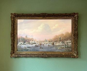 Prachtig groot winterlandschap op paneel Thomas Heesakkers. beschikbaar voor biedingen