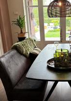 Eetkamerbank in donkergrijze lederlook!, Huis en Inrichting, Ophalen, Gebruikt, 150 tot 200 cm, Stof