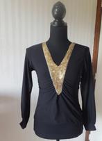 Prachtige zwarte top met goudkleurige pailletten, heel apart, Verzenden, Zwart, Zo goed als nieuw, Lange mouw