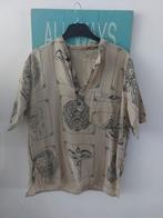 Vintage Nepal Grandad Shirt Button Down Overhemd Korte Mouw, Maat 52/54 (L), Beige, Ophalen of Verzenden, Nepal