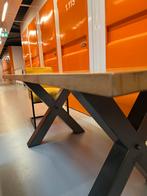 Houten Tafelblad met Metalen Onderstel, Gebruikt, 100 tot 150 cm, Eikenhout, Tafelblad