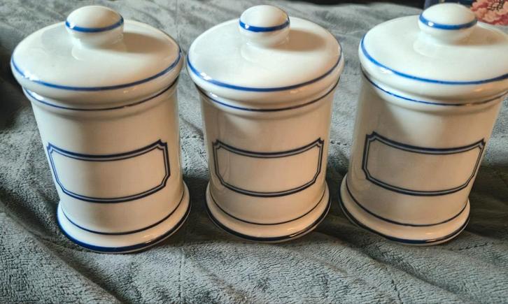 Oude Porseleinen Apothekerspotjes - Vintage Charme, Huis en Inrichting, Woonaccessoires | Schalen en Manden, Gebruikt, Rechthoekig