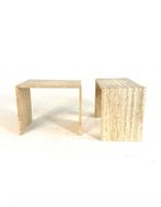 Set van 2 vintage travertin bijzettafels ‘60, 45 tot 60 cm, Overige materialen, Minder dan 55 cm, Vintage retro buisframe design rotan webbing papercord deens