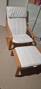 Ikea Poäng met voetenbankje, wit met grenen, Huis en Inrichting, Fauteuils, Ophalen, Gebruikt