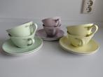 California pastel kop en schotel 2x geel 2x lila 2x mint, Ophalen