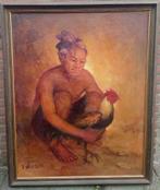 Sudjono ABDULLAH (1911-1991) Boer met kip ~1950 olieverf, Antiek en Kunst, Kunst | Schilderijen | Klassiek, Ophalen of Verzenden