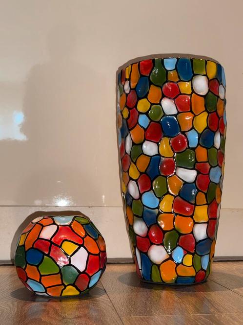 handgemaakte vaas+waxinelichthouder uit Java Benya ArtCraft, Antiek en Kunst, Kunst | Designobjecten, Ophalen of Verzenden