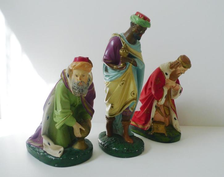 3 grote koningen (30 cm) uit oude antieke gipsen kerstgroep, Diversen, Kerst, Gebruikt, Ophalen of Verzenden