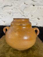 Vintage antieke confit pot aardewerk oker glazuur sober, Antiek en Kunst, Ophalen of Verzenden