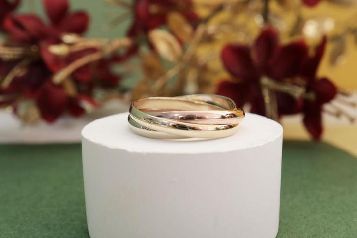 Trinity Dames Ring | 14 Karaat Tricolor Goud, Sieraden, Tassen en Uiterlijk, Ringen, Zo goed als nieuw, Dame, 17 tot 18, Goud