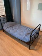 Metalen 1-persoons bed 90x200 - New York stijl, Ophalen, 90 cm, Eenpersoons, Zwart
