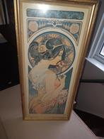 Oude lijst met prent van Mucha, Antiek en Kunst, Ophalen