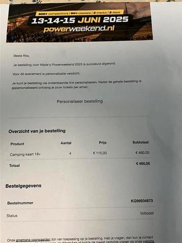 Camping tickets Made’s power weekend beschikbaar voor biedingen