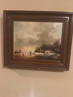 Schilderij Winterlandschap met Schaatsers, Ophalen of Verzenden