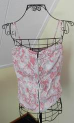 Wit met roze bloemen top, met elastiek aan de achterzijde,, Verzenden, Maat 42/44 (L), Wit, Zonder mouw
