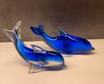 Twee blauwe glazen dolfijnen, Ophalen of Verzenden
