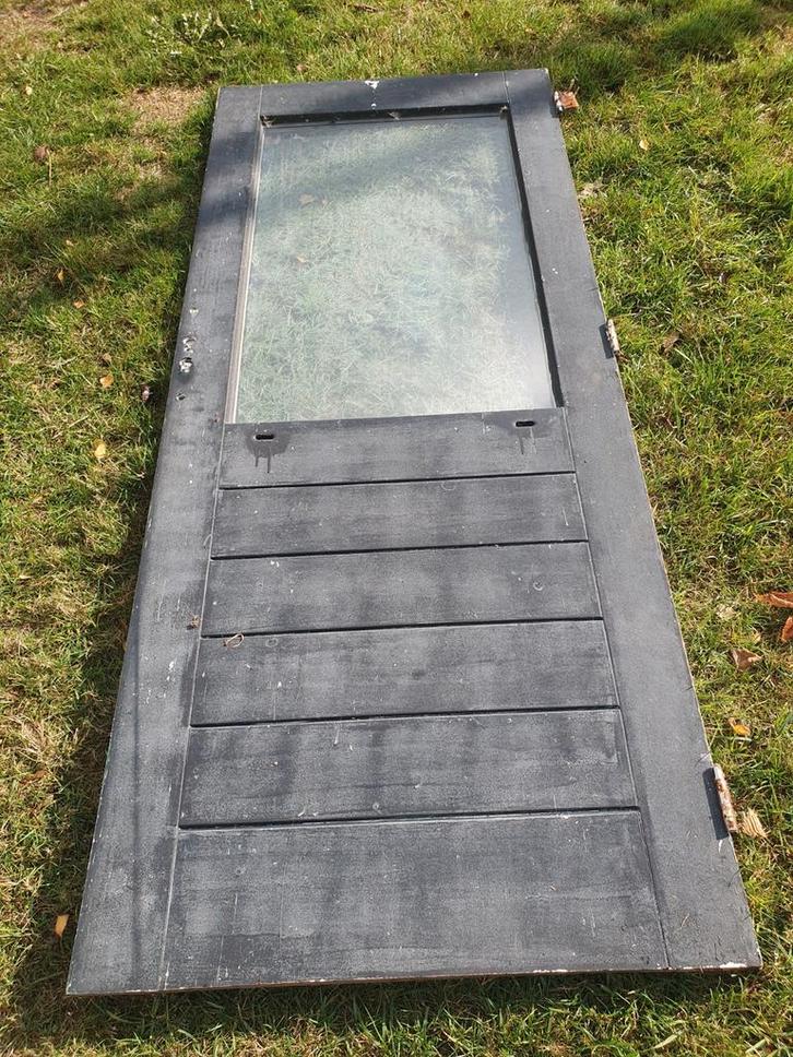 Hardhouten voordeur, Doe-het-zelf en Verbouw, Deuren en Horren, Zo goed als nieuw, Buitendeur, 200 tot 215 cm, Glas, Ophalen