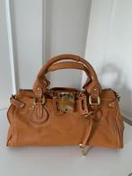 LEDEREN HANDTAS LICHT COGNAC MET GOUDEN HANGSLOT, Ophalen, Gebruikt, Bruin, Handtas