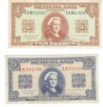 2 Bankbiljetten Wilhelmina 1945, Postzegels en Munten, Bankbiljetten | Nederland, Verzenden, Setje
