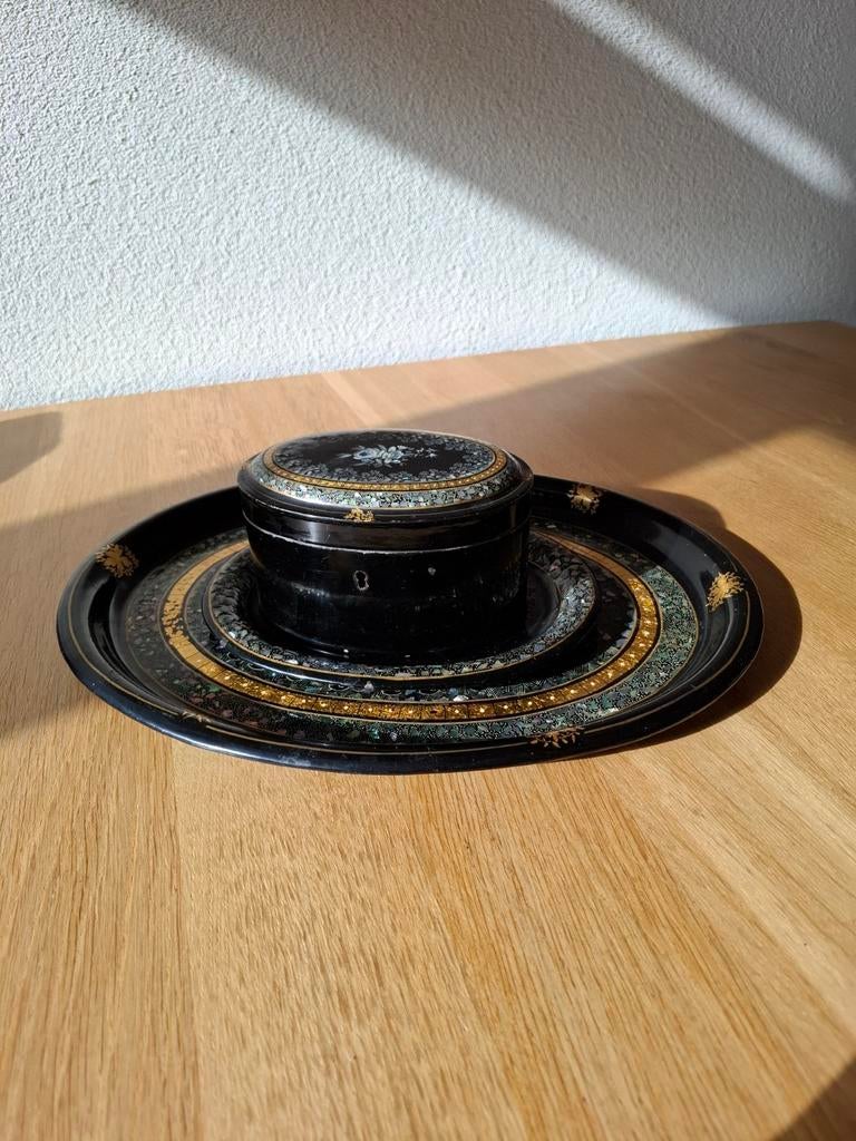 Emaille Set: Trommel en 2 Bladen, Antiek en Kunst, Antiek | Emaille, Ophalen of Verzenden