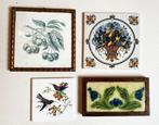 4 antieke tegels met natuurafbeeldingen, Antiek en Kunst, Antiek | Wandborden en Tegels, Ophalen of Verzenden