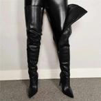 Zwarte leren overknee dames laarzen met rits, Verzenden, Nieuw, Zwart, Hoge laarzen