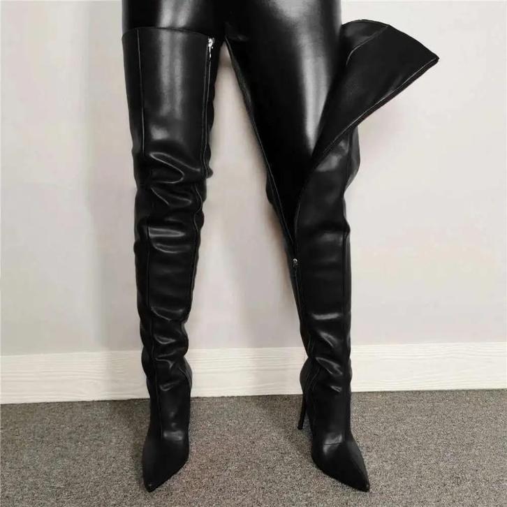 Zwarte leren overknee dames laarzen met rits, Kleding | Dames, Schoenen, Nieuw, Hoge laarzen, Zwart, Verzenden