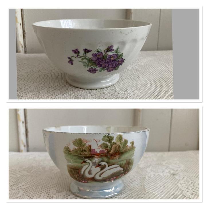 2x Brocante spoelkommetje - spoelkommetjes / 1 met zwanen, Antiek en Kunst, Curiosa en Brocante, Ophalen of Verzenden