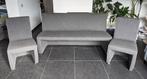 Eetkamer bank met stoelen, lichtgrijze stof, Huis en Inrichting, Complete eetkamers, Ophalen, Gebruikt, Modern, 4 tot 6 stoelen