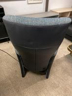 Blauw stoffen/leren sta op stoel, Ophalen, ., 75 tot 100 cm, Zo goed als nieuw