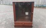 Oude vintage houten kast met glasplaat deur, Ophalen of Verzenden
