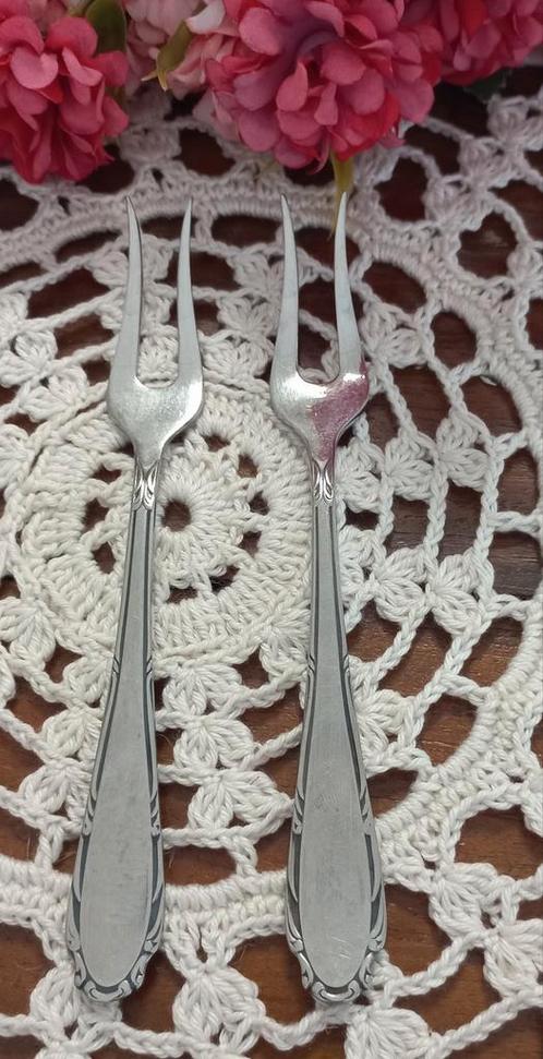 Set van 2 brocante belegvorkjes, Gero Zilmeta, nr. 517, Huis en Inrichting, Keuken | Bestek, Gebruikt, Rvs of Chroom, Ophalen of Verzenden