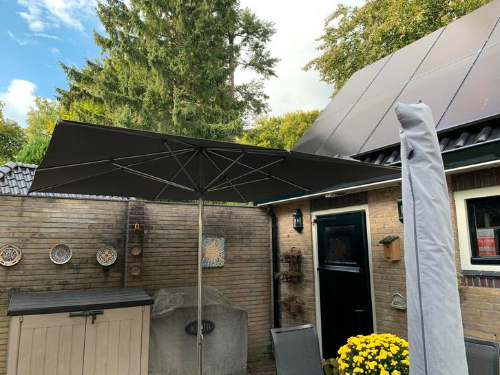 BOREK Parasol Grijs 3x3m + Voet, Tuin en Terras, Parasols, Zo goed als nieuw, Stokparasol, 3 tot 4 meter, Waterdicht, Ophalen of Verzenden