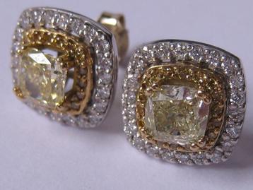 GOUD- GOUDEN 18 KRT OORSTEKERS m. FANCY YELLOW DIAMANT beschikbaar voor biedingen