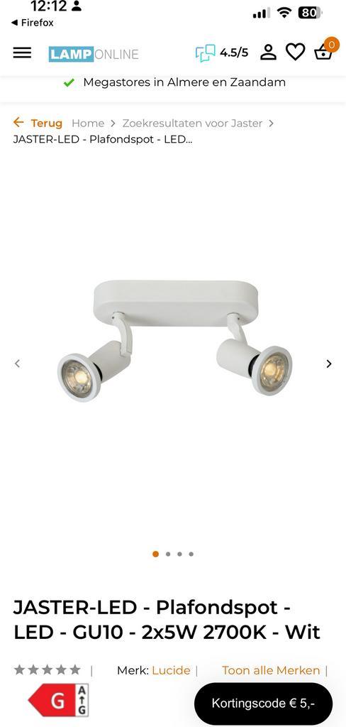 Lucide  JASTER LED - Plafondspot - LED - GU10 - 2x5W, Huis en Inrichting, Lampen | Spots, Zo goed als nieuw, Led, Ophalen of Verzenden