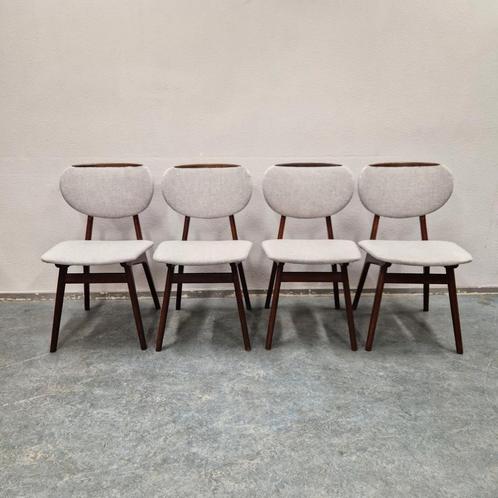 4 vintage stoelen scandinavisch teakhouten stoelen eetkamer, Huis en Inrichting, Stoelen, Gebruikt, Vier, Stof, Grijs, Ophalen of Verzenden