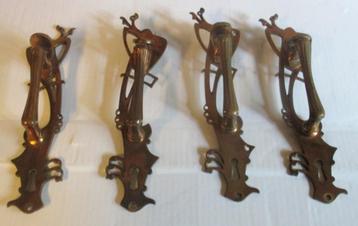 4  bronzen art nouveau deurknoppen handvaten krukken Horta beschikbaar voor biedingen