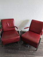 2 rode leren fauteuils, Huis en Inrichting, Gebruikt, Leer, 75 tot 100 cm, 50 tot 75 cm