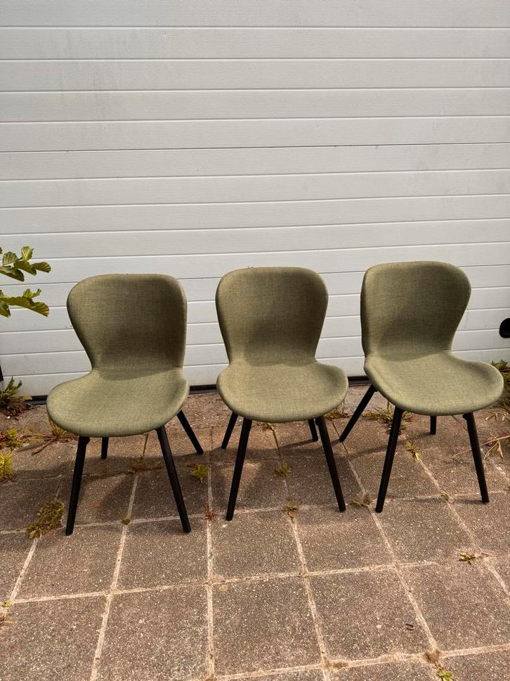 3 groene eetkamerstoelen, Huis en Inrichting, Stoelen, Zo goed als nieuw, Drie, Stof, Overige kleuren, Ophalen