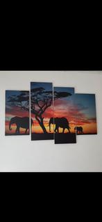 Canvas olifanten vierluik, Huis en Inrichting, Woonaccessoires | Schilderijen, Tekeningen en Foto's, Zo goed als nieuw, Ophalen
