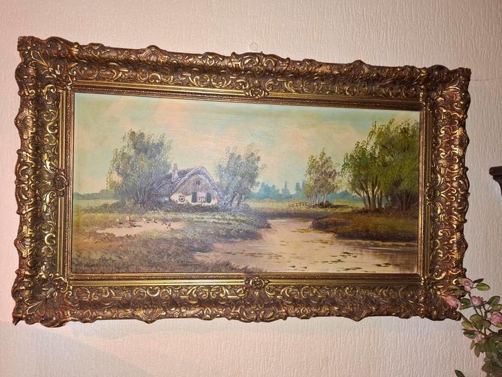 Schilderij: Landschap met huisje, Antiek en Kunst, Kunst | Schilderijen | Klassiek, Ophalen