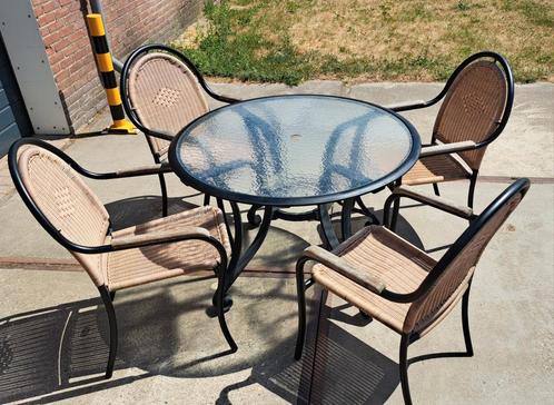 Aluminium tuinset – Ø110 cm – 6 stoelen – Antraciet, Tuin en Terras, Tuinsets en Loungesets, Gebruikt, Tuinset, Aluminium, Eettafel