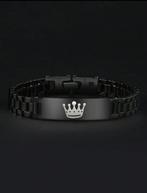 Zwarte armband met kroon, Sieraden, Tassen en Uiterlijk, Verzenden, Nieuw, Zwart, Staal