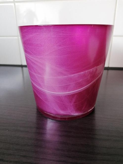 Roze met wit gevlamde glazen bloempot, Tuin en Terras, Bloempotten, Zo goed als nieuw, Overige materialen, Binnen, Balkon, Tuin